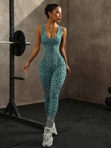 Slayform 1件女式豹纹瑜伽健身连体裤 - 彩色 - 查看 2