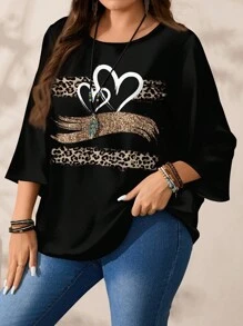 EMERY ROSE Plus Size Women Casual All-Over Print Round Neck Loose 3/4 Sleeve Shirt Fall Clothes Chic Blouses For Women