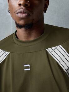 NEON BLANC 男士街头时尚针织长袖丝带刺绣圆领T恤，适合夏季 - 軍綠色 - 查看 6