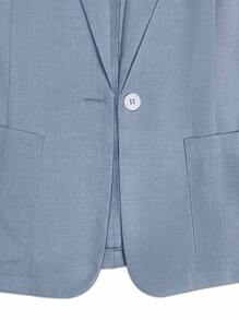 Franclia Solid Color Notched Collar Single-Breasted Pocket Minimalist Blazer - Blue - View 4