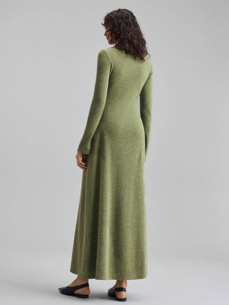 2025 New Women's Clothing, Autumn/Winter Apparel, All Season Wear, Winter Clothing, Back To School Outfits For Women, Halloween & Christmas Outfits, Women's Teacher Attire, Casual Outings, Night Out Dresses, Wedding Guest Dresses, Elegant Wedding Guest Gowns, Church Attire For Women, Business Casual, Women's Business Casual Solid Color Crew Neck Long Sleeve Casual Green Maxi Dress