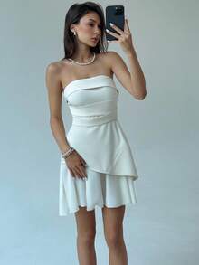 Aloruh New Minimalist Fashion Commuter Sleeveless Pleated Design 2 In 1 Mini Slim A-Line Dress - Apricot - View 6