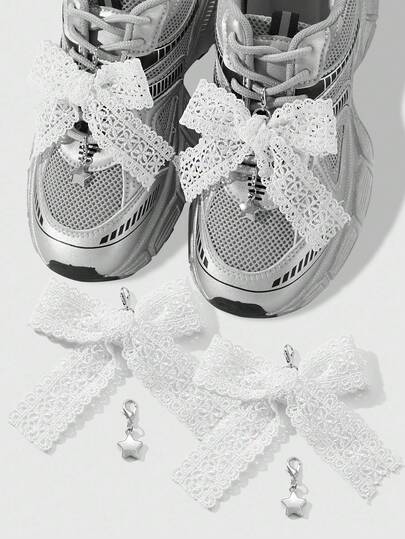 Kawaii 4 pièces/set Clips de chaussures style français vintage minimaliste haut de gamme blanc avec dentelle ajourée en forme d'étoile. Convient pour les femmes, le port quotidien, cadeau de vacances