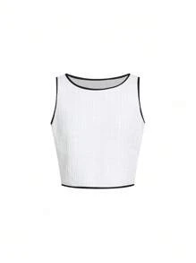 Ellevyn 2pcs/Set Women Contrast Trim Round Neck Camisole And Shorts Set Teacher Outfits For Women  Fall Women Clothes  Business Casual Woman Business Casual  Work/Office White Teacher Outfits For Women  Two Piece Set Women