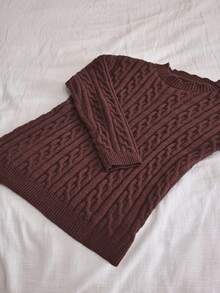 EMERY ROSE 休闲纯色圆领毛衣，秋冬 - 咖啡棕 - 查看 4