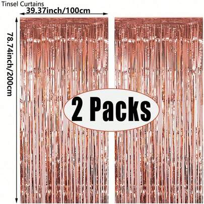 1/2/3/4/5pcs Rose Gold Party Backdrops, Metallic Foil Fringe Metallic Tinsel Curtains, Birthday Party Wedding Decoration Supplies
