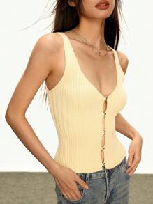 INAWLY Women's Dopamine Vacation Style Open Front Casual Knit Vest - Yellow - View 5