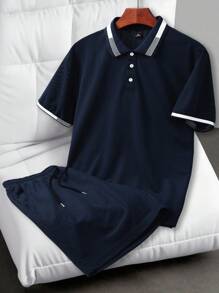 Manfinity Homme Sports Style Men Polo Co-Ords In Breathable Fabric With Regular Sleeves And Pocket Casual Two Pieces Set Men Men Summer Set