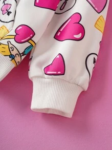 Nick 90s | SHEIN 少女可爱卡通心形印花白色长袖连帽卫衣和修身粉色针织裤两件套 - 彩色 - 查看 8