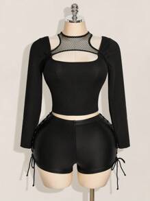 SHEIN ICON Shorts mini sexy negro de talle bajo con lazo lateral, adecuado para fiestas y reuniones, talla grande Y2K