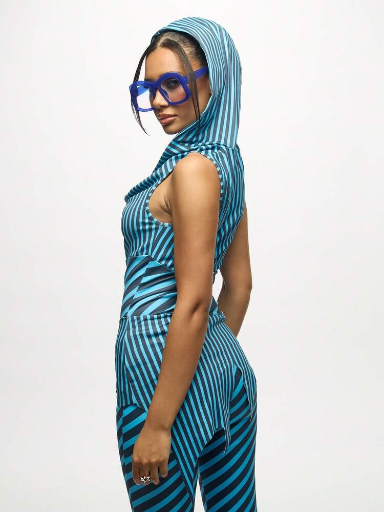 SUMWON WOMEN Striped Hooded Jumpsuit With Cowl Neck