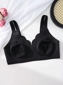 SHAPORA Áo ngực không gọng liền mạch cỡ lớn dành cho nữ, nâng ngực, cổ chữ V, dây đeo vai rộng, thoải mái, một mảnh - màu đen - Xem 5