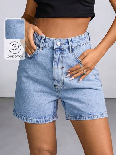 EURMUSE Pantalones cortos de mezclilla casuales y versátiles con bolsillos para mujer