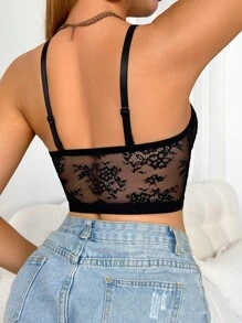 SHEIN 1pc Women's Sheer Lace Sexy Bra - Black - View 2