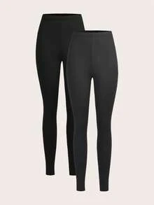 SHEIN CURVE+ Set da 2 pezzi in colori neutri abbinato a leggings aderenti adatti per l'autunno e l'inverno, set da 2 pezzi in nero e grigio per taglie forti - Multicolore - Visualizzare 7