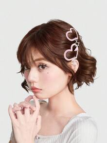 ROMWE Kawaii Bộ 2 kẹp tóc đính đá hình trái tim và ngôi sao lấp lánh màu hồng chất lượng cao dễ thương và đơn giản, thích hợp để đeo hàng ngày, làm quà tặng cho bé gái - Hồng - Xem 10