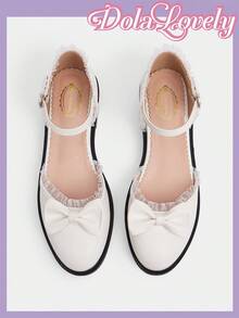 Dola Lovely Ballerine da donna con punta tonda, tacco basso, stile Lolita, con decorazione a fiocco e design traforato, adatte per Ognissanti e Natale - Bianco - Visualizzare 5