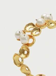 Opalesca 1pc Asymmetrical Bubble Faux Pearl Bracelet, Textured, Metallic, 18K Gold Plated, Elegant, Cute, Luxury, Suitable For Work, Party, Casual, Wedding, Holiday, Vacation, Camping, Y2K, For Mom, Women, Girl, Fall, Autumn, Winter, Festival, Holiday, Vacation, Old Money, Halloween,For Mom/Women/Girl/Mother,Fall/Autumn/Winter,Outfits,Old Money,Premium,Pearl,Elegant,Fairycore/Fairy - Yellow Gold - View 6