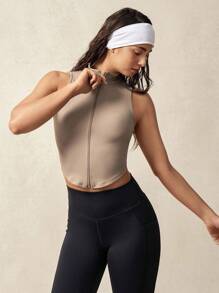 VARSITIE Áo nữ không tay, màu trơn, có khóa kéo, cổ đứng, kiểu dáng đơn giản và thời trang, thích hợp cho mùa hè. - Xám - Xem 5