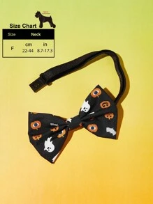 PETSIN 1 pieza Corbata de moño con estampado de fantasma y calabaza para mascotas, corbata de moño elástica impresa para gatos y perros, disfraz y regalo de Halloween - Negro - Ver 3