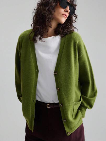 Ontre 2025 秋冬新品，西部波西米亚风格商务休闲复古优雅百搭服饰，纳什维尔服装，复活节、圣诞节节日服装，女士纯色系带前开衫，适合通勤、商务休闲、婚礼宾客，优雅超大开衫，女士绿色新年、圣诞节服装