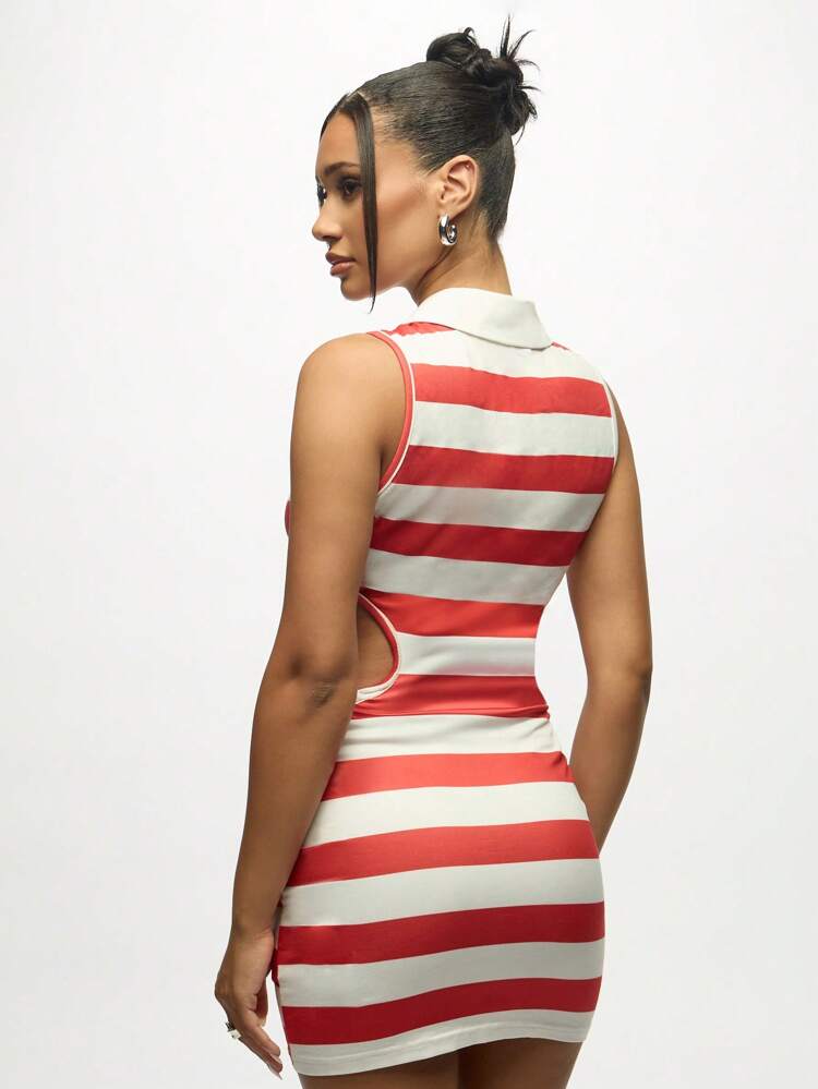 SUMWON WOMEN Mini-robe polo rayée avec découpes latérales et col
