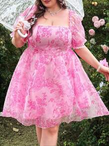 Lyrianda Romantisches A-Linien-Kleid mit Quadratausschnitt und tailliertem Schnitt für Große Größen - Verschiedenfarbig - Übersicht 5