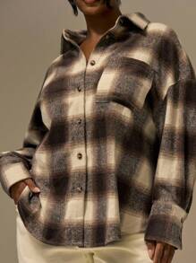 MUSERA Plus Size Button Down Collared Check Shirt Fit Cute Holiday Elegant Romantic Curve Farmhouse Clothes Spring Summer - Multicolor - View 3