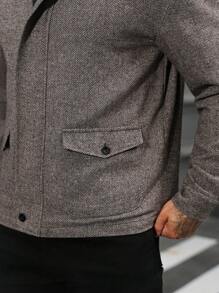 Manfinity Homme Men's Herringbone Pattern Zip-Up Casual Wool Blend Jacket Men Shacket Mens Casual Jacket Mens Fall Jacket Woolen Jacket Men Men Sweater Jacket, Grey Jacket Men, Mens Fall Jacket, Jackets For Men Grey, Brown Jacket For Men - Grey - View 3