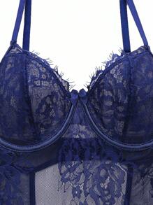 2 件套性感蕾丝钢圈睡衣和丁字裤 - 藏蓝色 - 查看 8