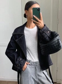 DAZY Women's Short Cinched Waist Waist Casual Denim Jacket And Coat