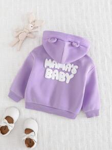 Cozy Pixies Chaqueta casual con capucha y cremallera, estampado de letras, versátil para bebé niña - Púrpura malva - Ver 2