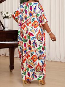 SHEIN Lady Große Größen elegantes Kleid mit floralem Allover-Muster und Fledermausärmeln