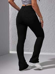 EURMUSE Quần Jeans Denim Ôm Dáng Có Túi Cạp Cao Cho Nữ, Kiểu Dáng Thường Ngày Đa Năng - màu đen - Xem 2