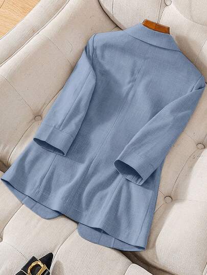 Franclia Áo khoác blazer tối giản có cổ có khía màu trơn có túi ngực đơn