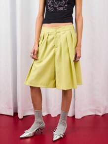 COUREZ Low Waist Longline Pleated Shorts /Y2K Fall Women Clothes Fall Clothes Casual Cute Elegant Vacaction  Autumn Back To School