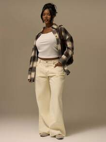 MUSERA Plus Size Button Down Collared Check Shirt Fit Cute Holiday Elegant Romantic Curve Farmhouse Clothes Spring Summer - Multicolor - View 6