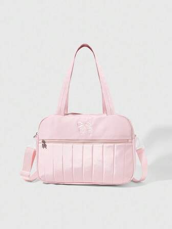 Kawaii Floral Pattern: 84225 Embroidered Bow Travel Bag, Large Capacity Water-Resistant Tote Bag, Travel Luggage Bag, Sports Gym Bag, Suitable For Business Trip, Back To School