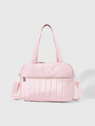 Kawaii Floral Pattern: 84225 Embroidered Bow Travel Bag, Large Capacity Water-Resistant Tote Bag, Travel Luggage Bag, Sports Gym Bag, Suitable For Business Trip, Back To School