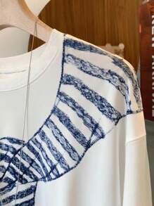 SHEIN Damen Schal mit Digitaldruck, Langarm Rundhals T-Shirt, Geschenk für Schwestern - Weiss - Übersicht 3