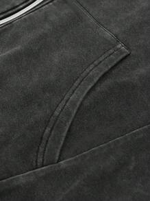 Manfinity EMRG 男士休闲破洞拉链连帽衫，秋季 - 黑色 - 查看 5