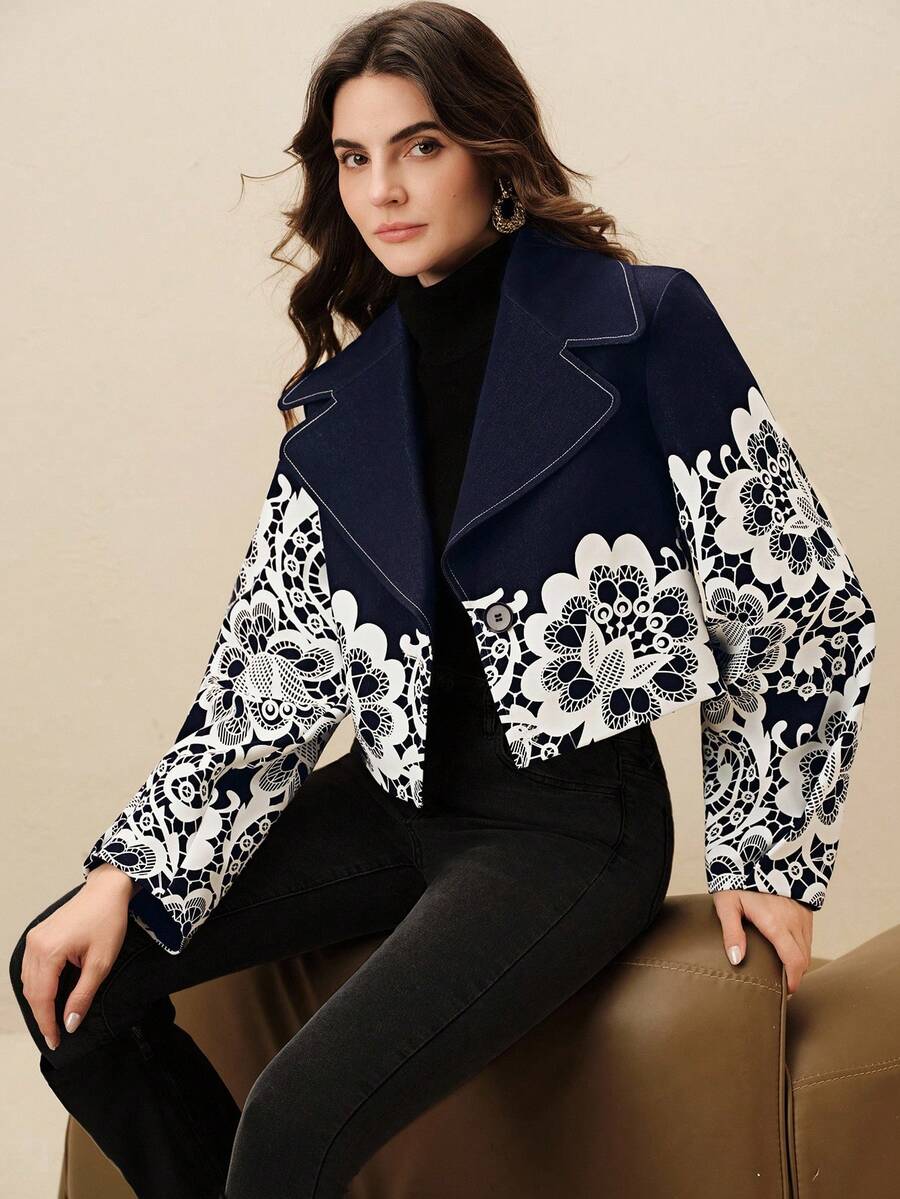 Anewsta 女士个性化定位丝网拼接长袖短外套，全新秋冬设计