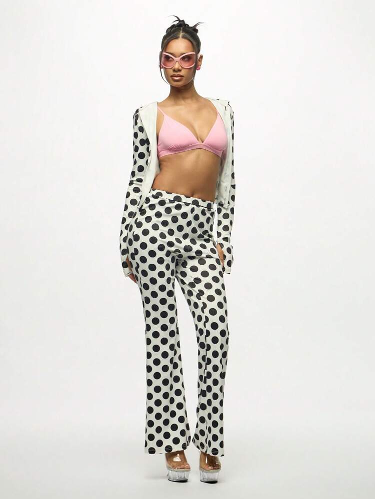 SUMWON WOMEN White Polka Dot Bell Bottom Flared Pants
