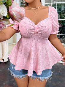 SHEIN MOOSTA Tricou Jacquard Dulce Și Drăguț Cu Mânecă Scurtă, Decolteu Henley