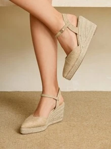 Styleloop 女士坡跟厚底编织一脚蹬鞋，波西米亚风格厚底凉鞋