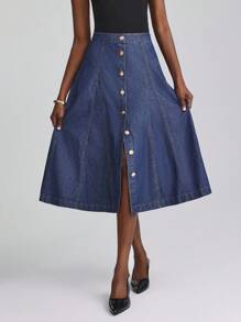 SHEIN Frenchy Minifalda de mezclilla casual de unicolor para mujer - Azul - Ver 8