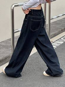 Dazy Kids 少女宽松阔腿牛仔裤，百搭风格，适合上学和秋季穿着。