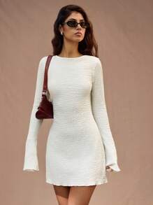 SHEIN Forever 21 Valentine's Day White Backless Textured Mini Dress - White - View 1