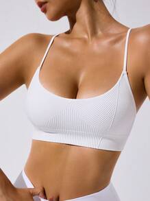 Dewbera Áo hai dây thể thao liền mạch màu trắng đơn giản dành cho nữ - trắng - Xem 1