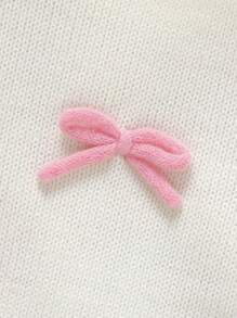 1pc Baby Girl Ivory Knitted Sweater With 3D Bow Decor, Round Neck Long Sleeve Cute Pullover Top, Fashion Baby Girl Sweater Newborn Sweater Baby Knitwear Bow Sweater Baby Girl Jumper Bow Baby Baby Girl Pink Bow White Sweater Fall Winter For Autumn Winter Baby Autumn Sweater Baby Girls Winter Clothes Baby Girls Fall Clothes Baby Girl Fall Outfits - White - View 5